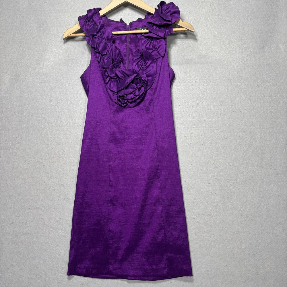 SL Fashion Royal Purple Floral Ruffle Dress 4 Romantic Evening Elegant Statement